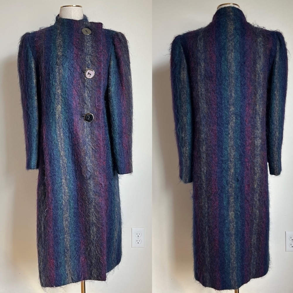 Vintage 70s A Trigere Coat Mohair Luxury Striped Ladies Coat Size 6